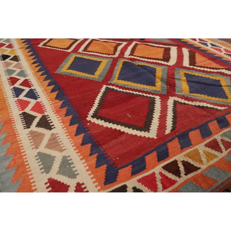 Tribal Kilim Qashqai Persian Vintage Flatweave Geometric Wool Carpet - 4'1"x 8'1"