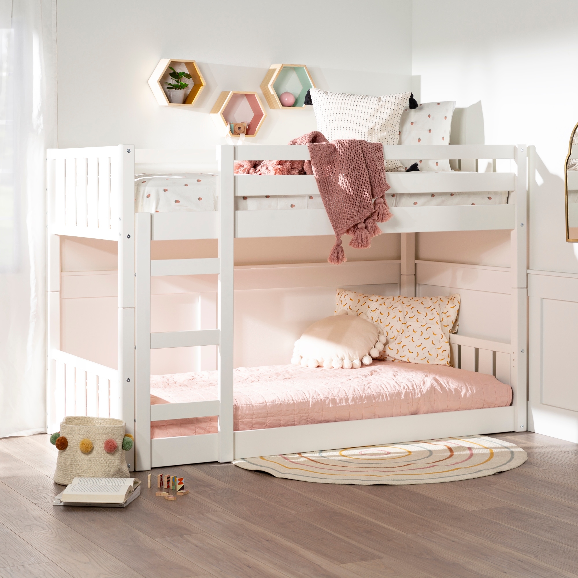 Middlebrook Solid Wood Slat Twin Size Low Bunk Bed