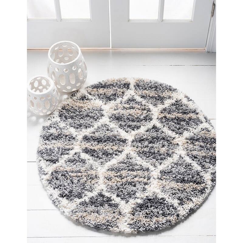 Shag Brico Collection Area Rug - 5' Round - Gray