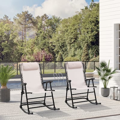 Outdoor 2-Piece Oversized Folding Rocking Camping Chair, Zero Gravity Rockers with Headrests