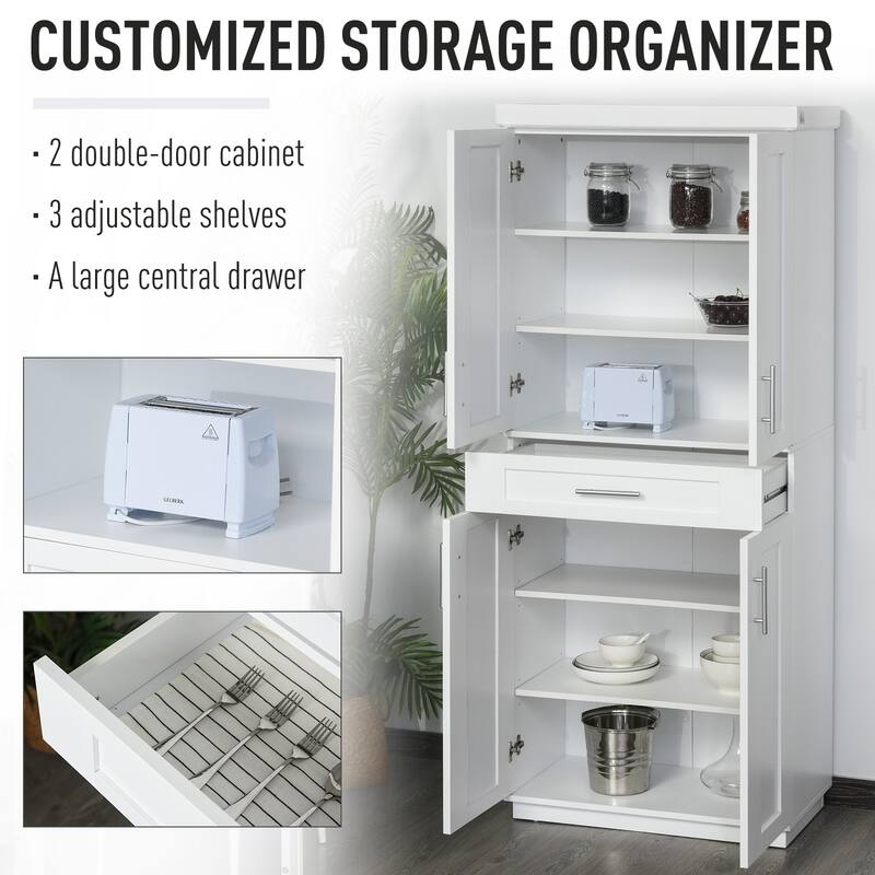 HOMCOM Modern Kitchen Pantry Freestanding Cabinet Cupboard - 30" W x 15.75" D x 72" H
