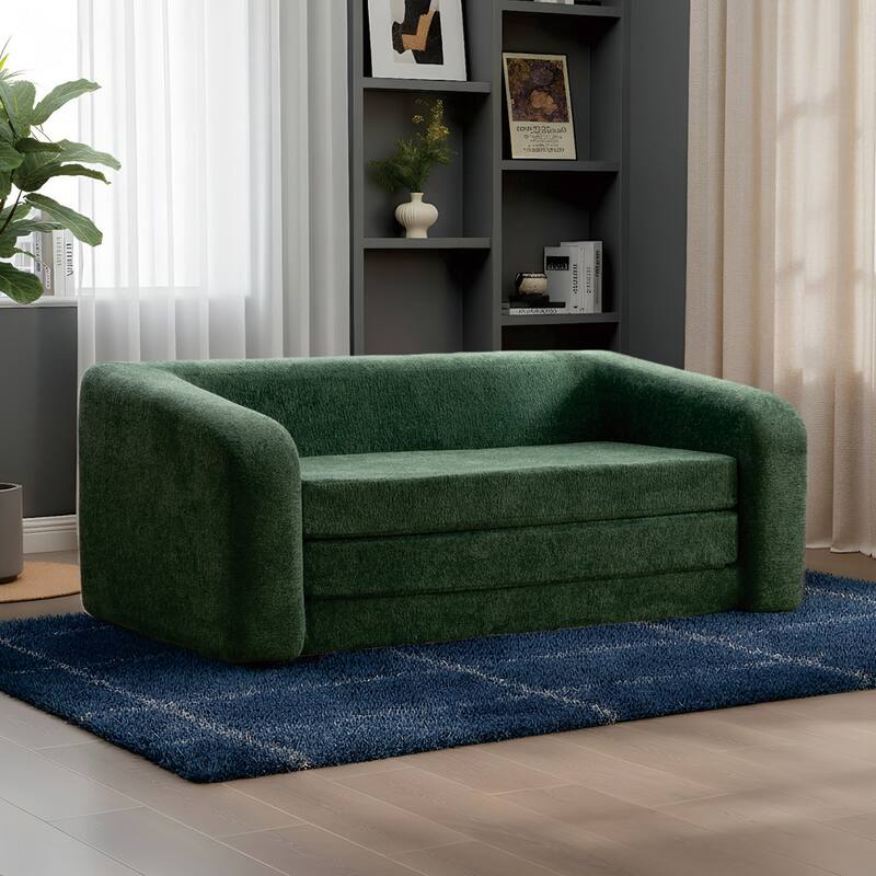 71.2"W 2-in-1 Foldable Pull Out Loveseat Sofa Bed Equipped with Armrest & Backrest Pillows