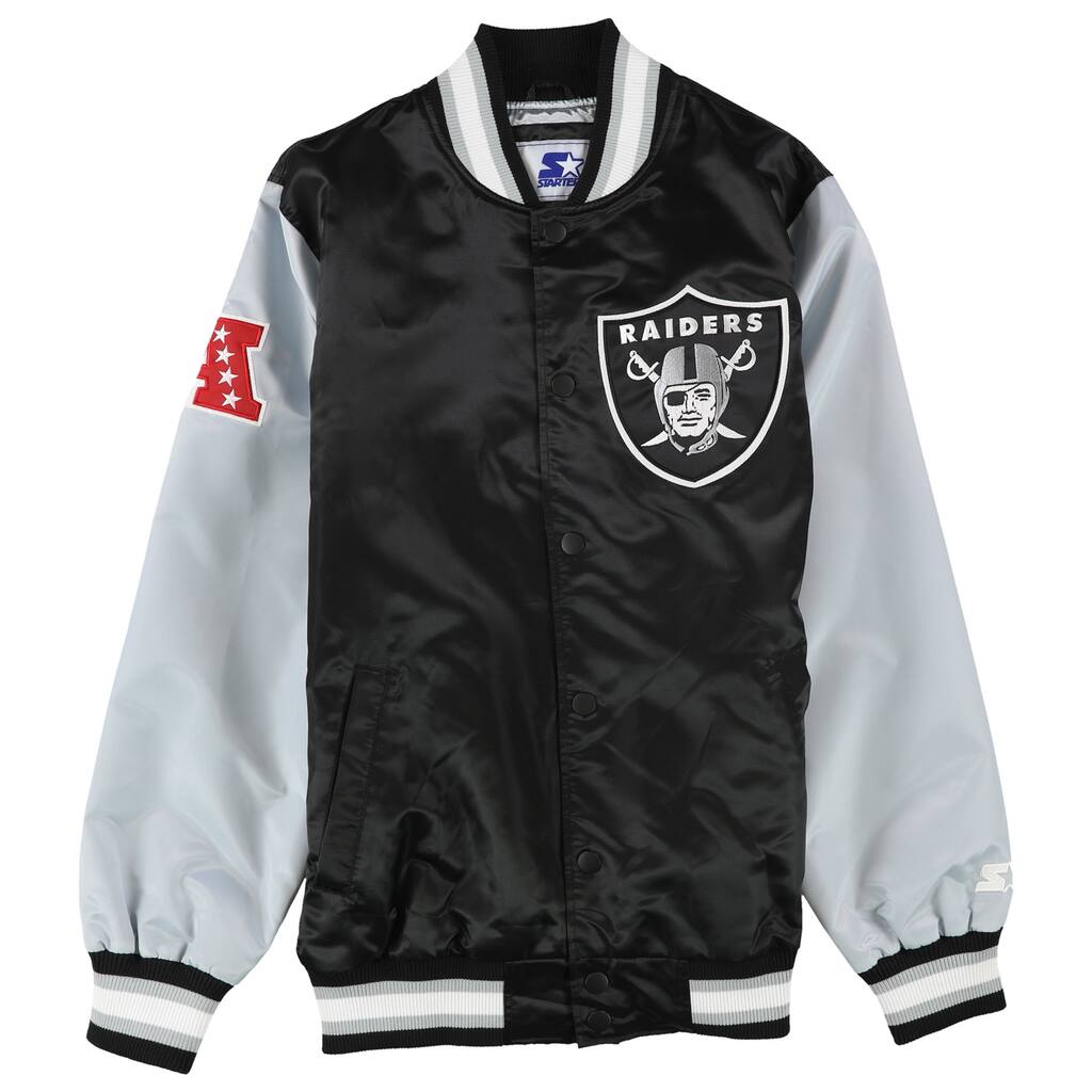 STARTER Mens Las Vegas Raiders Varsity Jacket,, Black, Large (Regular)