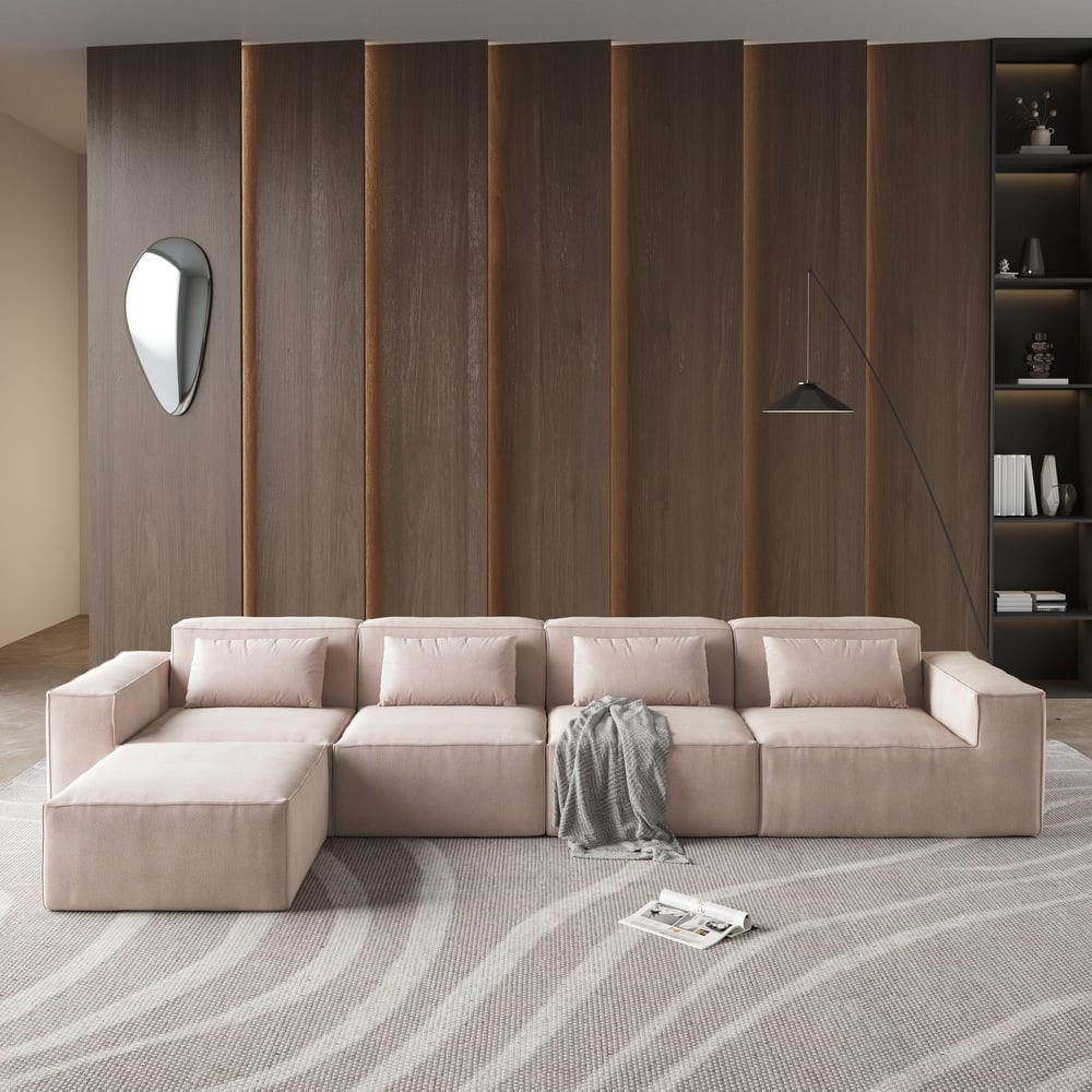 5-Seat L-Shape Modular Sectional Corduroy Sofa Multiple Cushions