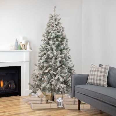 6.5' Flocked Madison Pine Medium Artificial Tree Clear Lights - 6.5 Foot