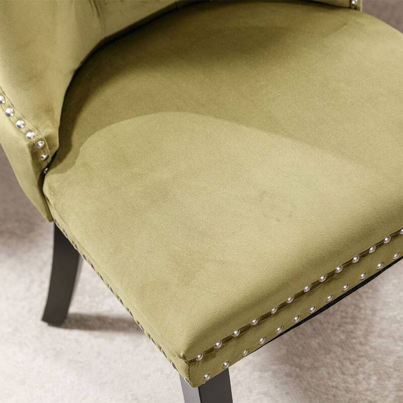 Set of 2 Velvet Dining Chairs,Tufted Solid Wood Armless Chairs Accent Chair with Nailhead Trim and Back Ring Pull