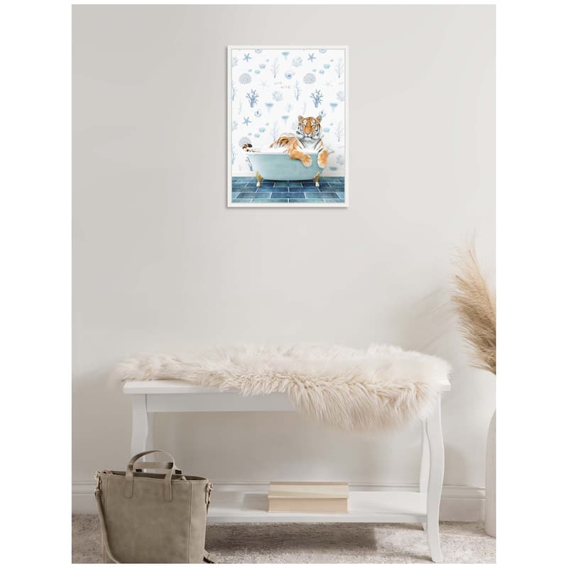 Kate and Laurel Sylvie Tiger in Under the Sea Bathtub Framed Canvas by Amy Peterson