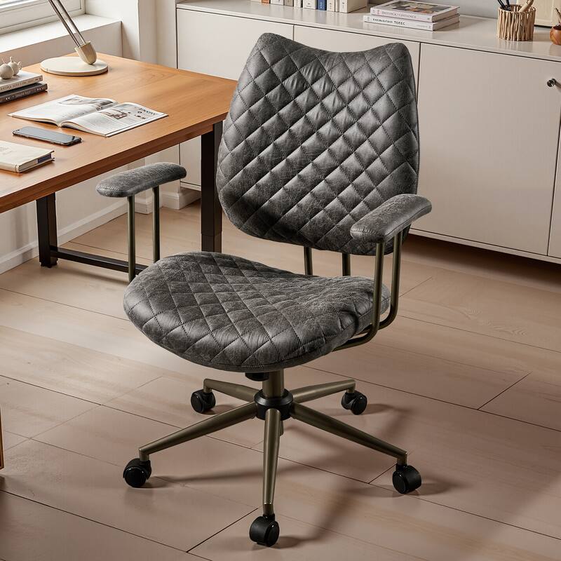 HOOOWOOO Mid-Century Leather Ergonomic Office Chair Adjustable Swivel Task Chair - Suede-Grey