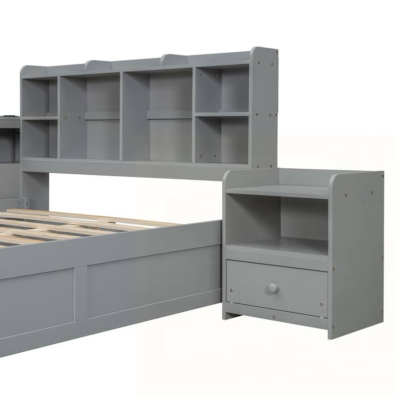 Wooden platform bed with Multi-functional Storage Space