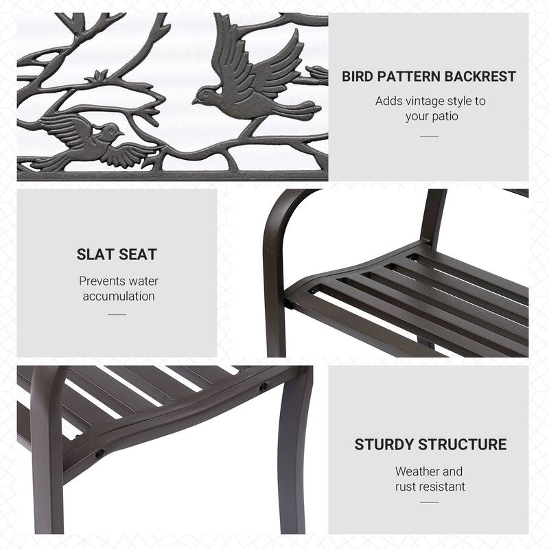 Garden Bench, Outdoor Patio Bench With Animal Pattern, Cast Steel Metal Bench For Yard, Lawn, Porch