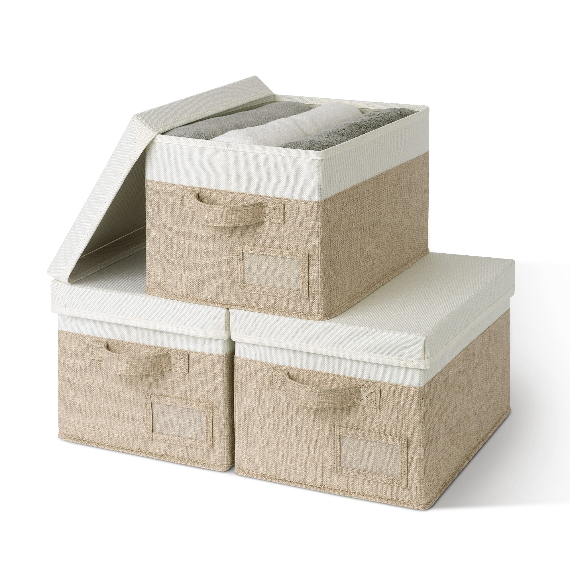 Fabric Storage Bins with Lids & Label Holder, Stackable Design, Set of 3