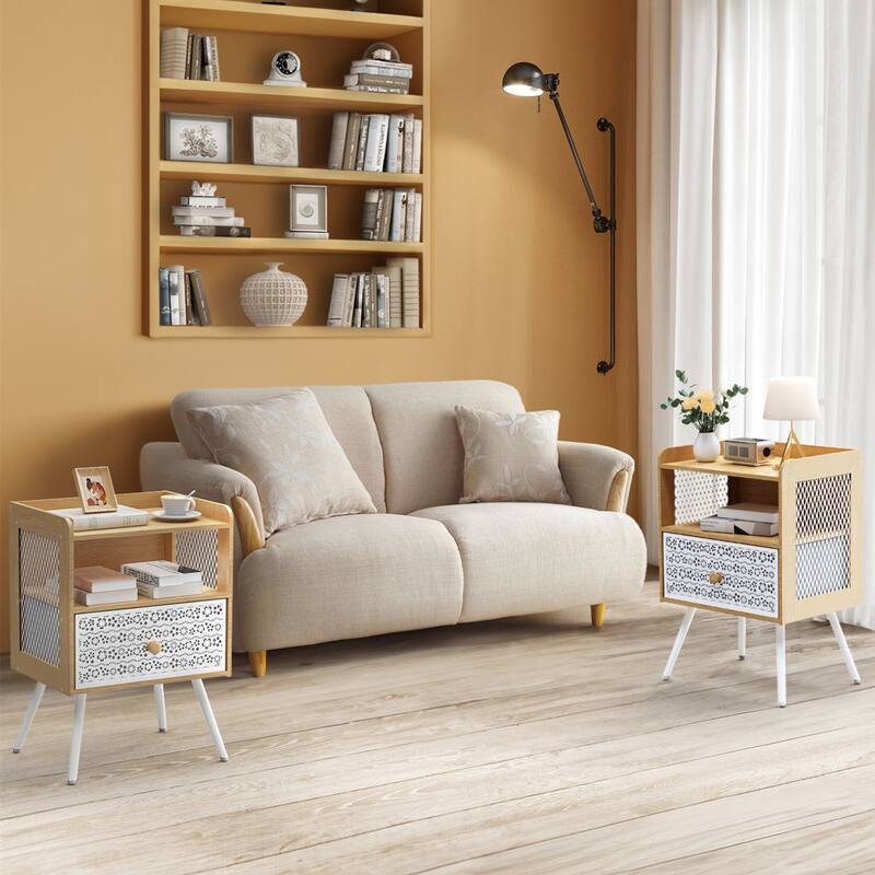 Nightstand with Metal Legs with Drawer Beside Table