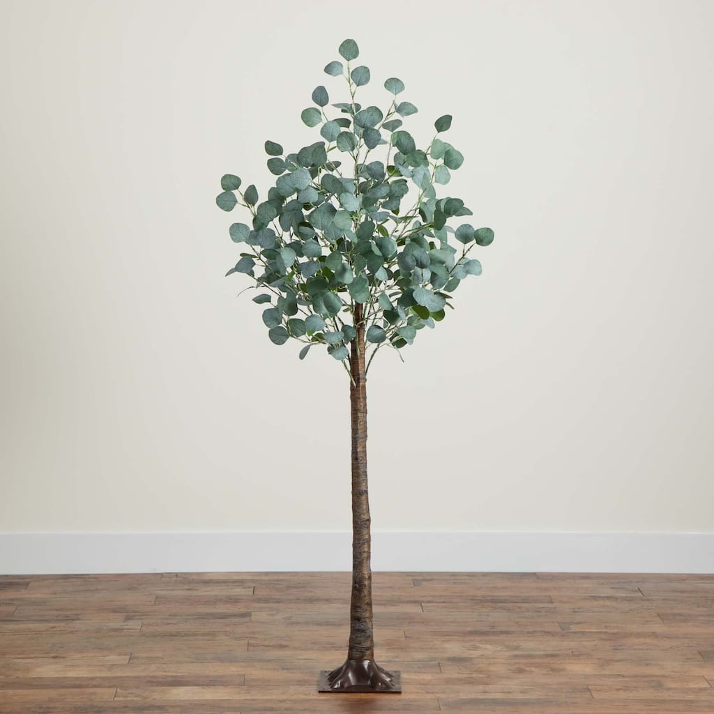 Pre-Lit Eucalyptus Artificial Tree on Metal Base - 5' - Warm White LED Lights