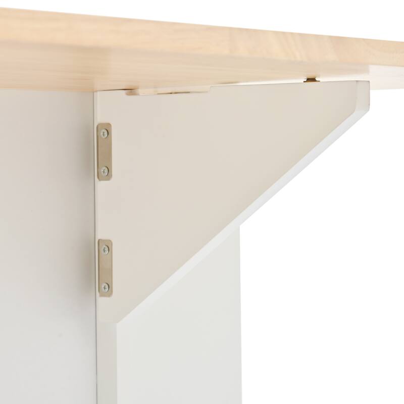 39.80'' Rubber wood Kitchen Island with Power Outlet, Drop Leaf, Adjustable Shelf and 2 Drawers - 39.8'' x 29.33'' x 33.7''