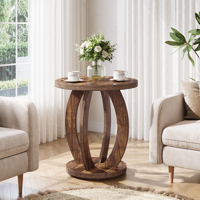 Round Side Table with Storage, Farmhouse End Table for Living Room Small Space