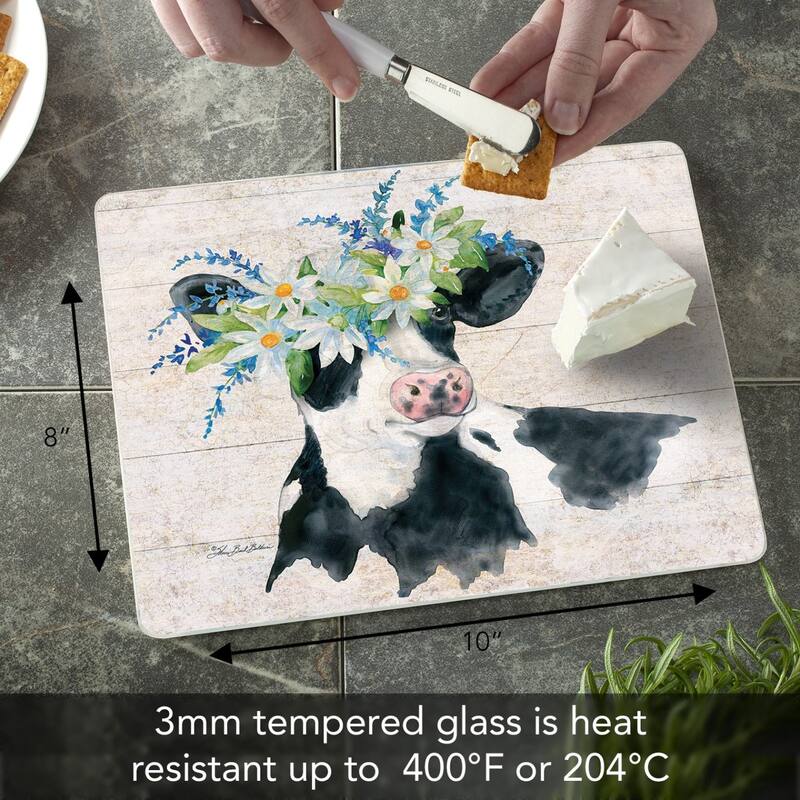 Spring Cow 3mm Heat Tolerant Tempered Glass Cutting Board 10” x 8” Manufactured in the USA Dishwasher Safe