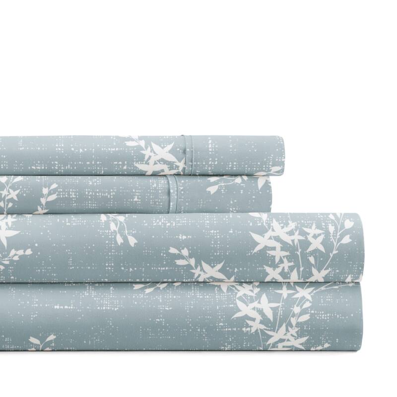 Delicate Details Patterned Ultra-Soft Bed Sheet Sets - Distressed Willow Blue - Full