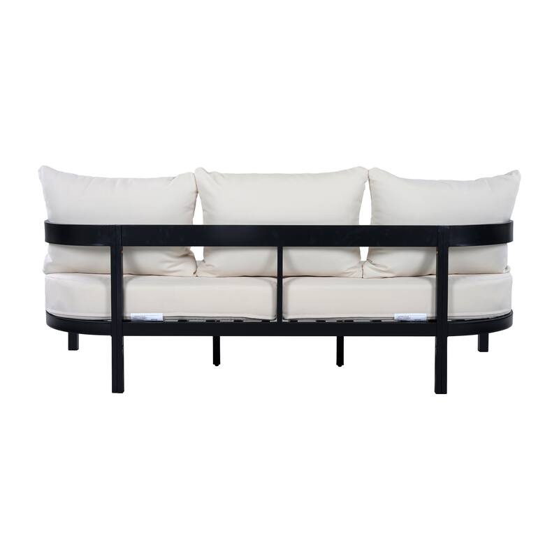 Christopher Knight Home - Modern 75.8" Outdoor Curved Patio 3-Seater Sofa with Aluminum Frame & Water-Resistant Cushions