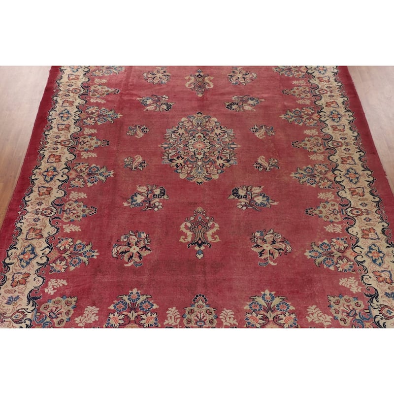 Pink Floral Mahal Persian Large Antique Area Rug Handmade Wool Carpet - 10'4"x 13'6"