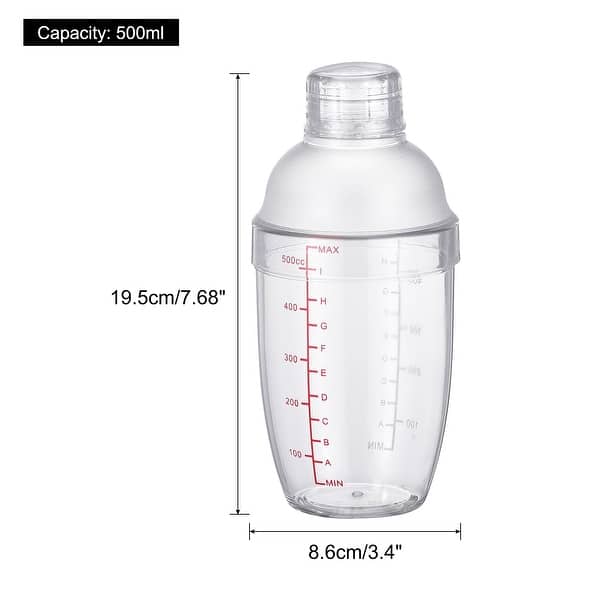 500ml Clear Plastic Cocktail Shaker Cup Scale Wine Beverage Mixer Drink
