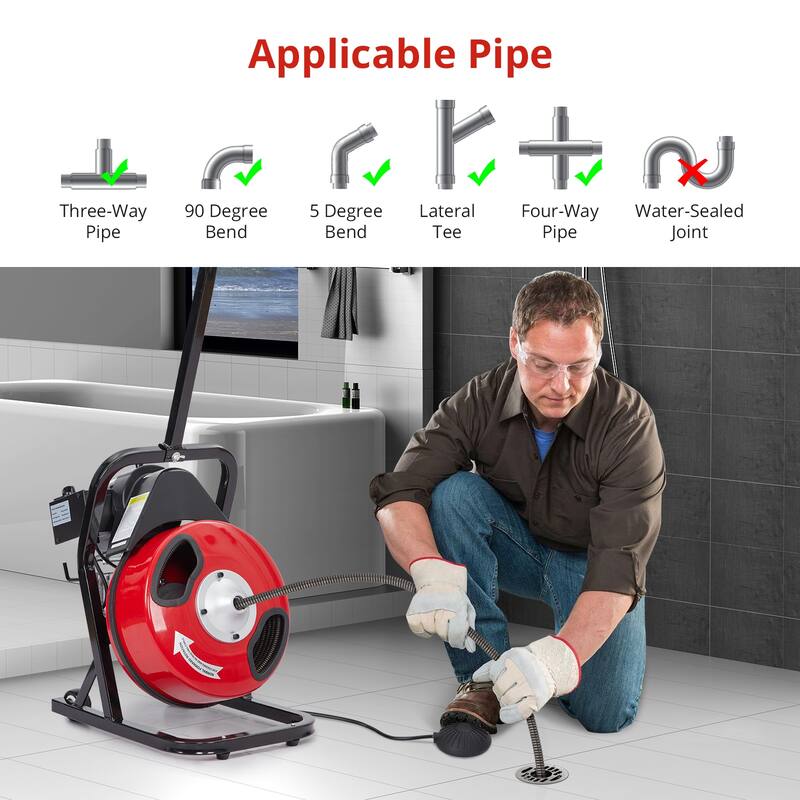 50 Ft X 1/2 Inch Drain Cleaner Machine for 1 to 4 Inch Pipes