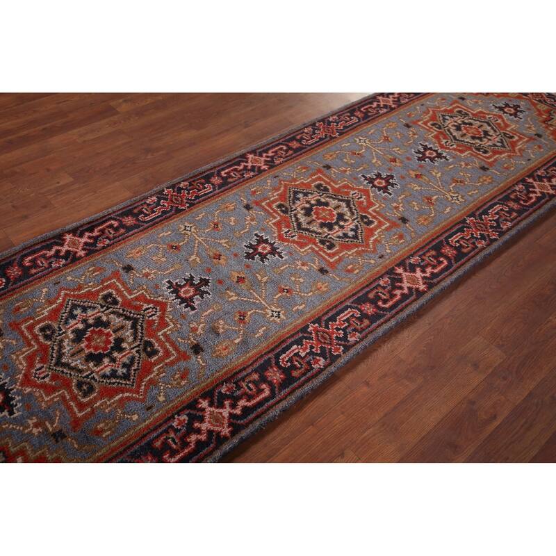 Blue Heriz Serapi Oriental Runner Rug Handmade Wool Carpet - 2'7"x 7'11"