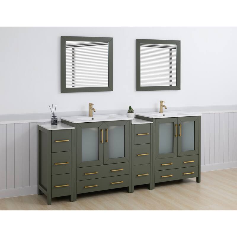 Vanity Art 84" Double Sink Bathroom Vanity Set 10 Dove-Tailed Drawers 4 Cabinets 2 Shelves, Soft-Closing Doors with Free Mirror