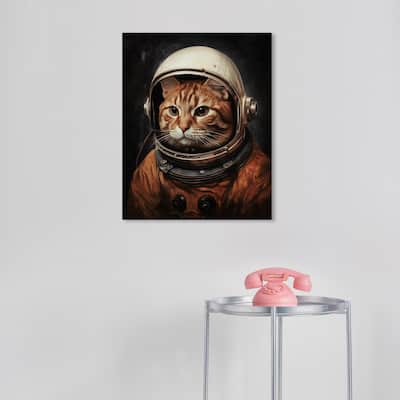 Wynwood Studio Canvas Animals Pilot Aldrin Cat Brown and Cream White Modern & Contemporary Wall Art Canvas Print
