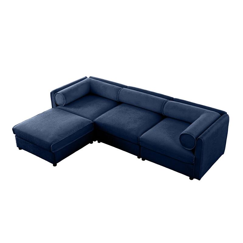 Modern 4-Piece L-Shaped Modular Sofa with Storage & 1 Storage Ottoman