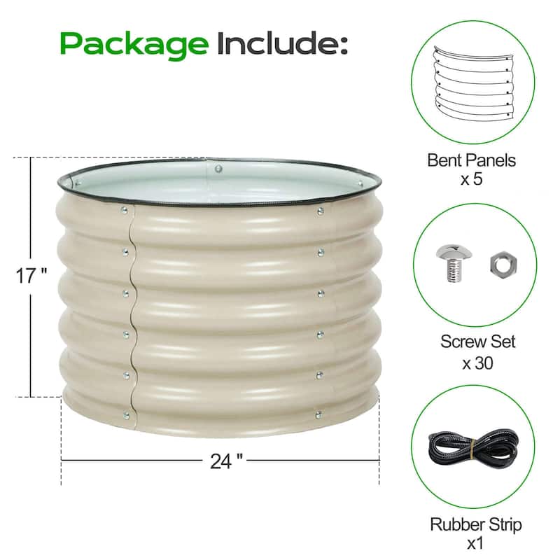 Aoodor 16.7'' Tall Aluzinc Metal Raised Garden Bed 24'' Round - Outdoor Garden Planter Box for Vegetable, Flower, Herb
