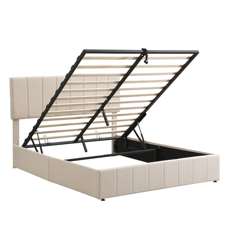 Queen size Upholstered Platform bed with a Hydraulic Storage System