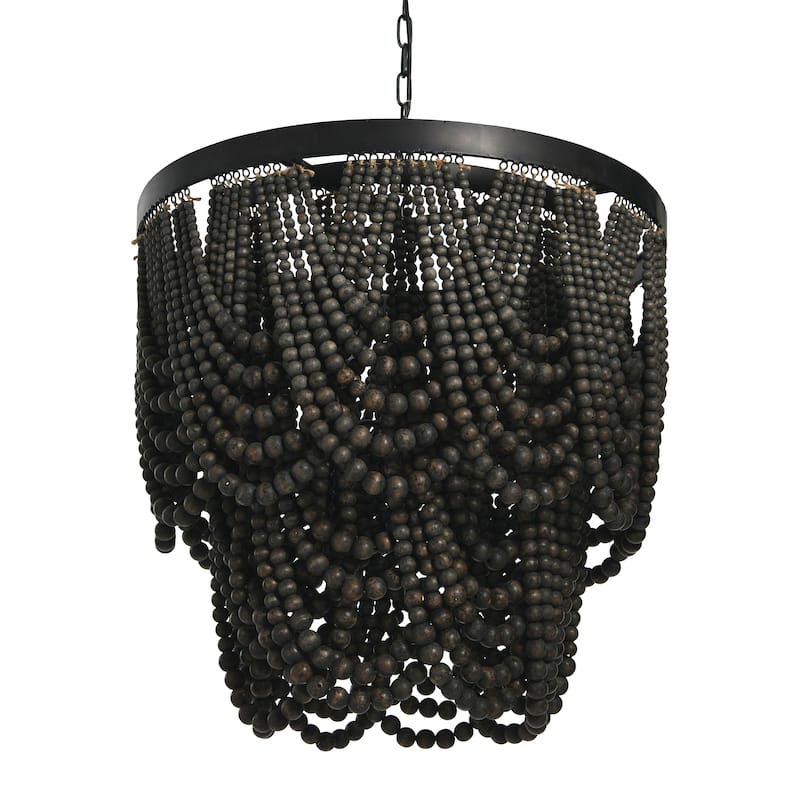 2-Tier Draped Wood Bead Chandelier - Black