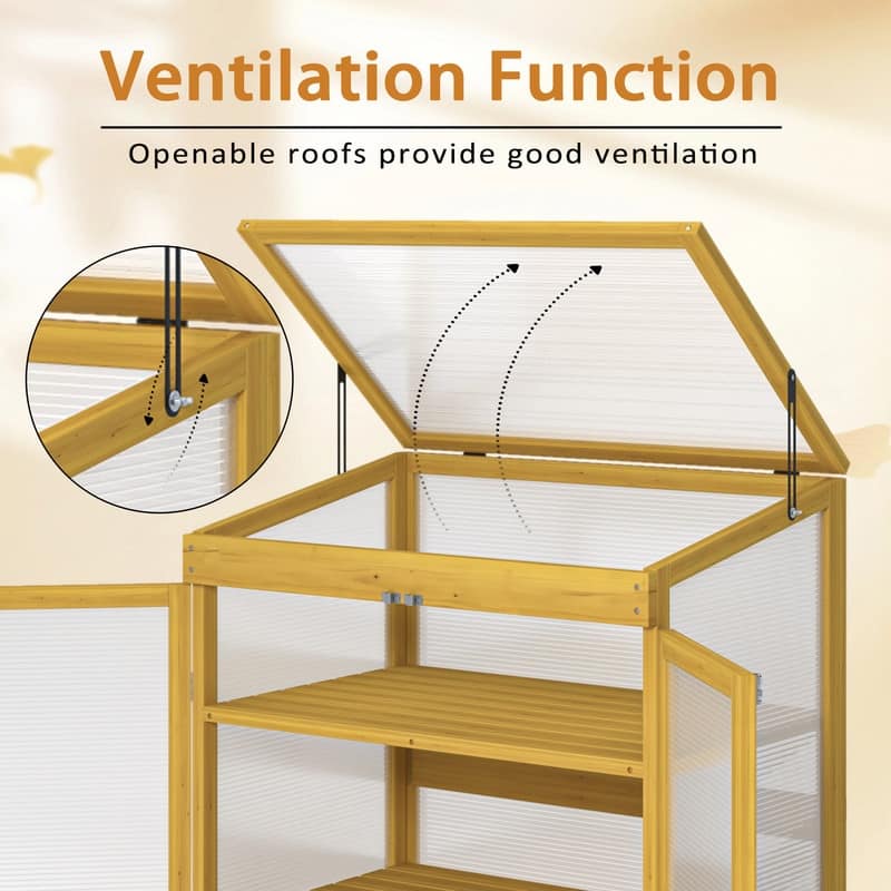 Greenhouse-Type Wooden Cold Frame, Small Outdoor Greenhouse, Two-Tiered Polycarbonate Garden Greenhouse Cabinet