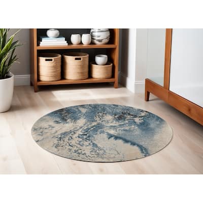 Kaloq Power Loomed Geometric Abstract Modern Non Skid Stain Resistant Area Rug By HomeRoots - 63' X '63' X '0.5
