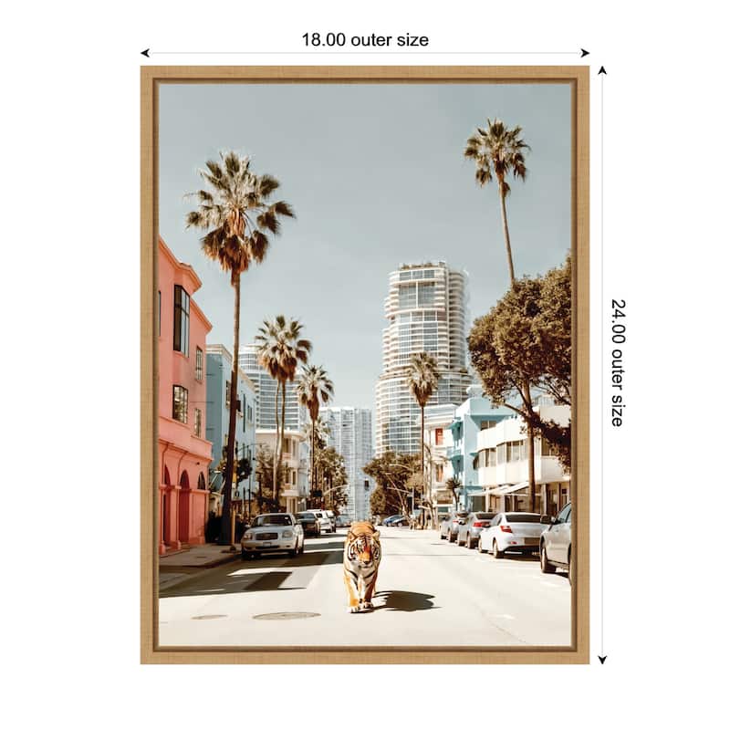 Kate and Laurel Sylvie California Tiger Roaming through Palm Springs Framed Canvas by Michael Schauer