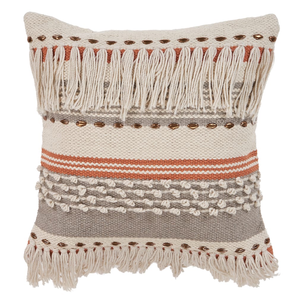 Sevita Boho Fringed 18-Inch Cotton Decorative Pillow