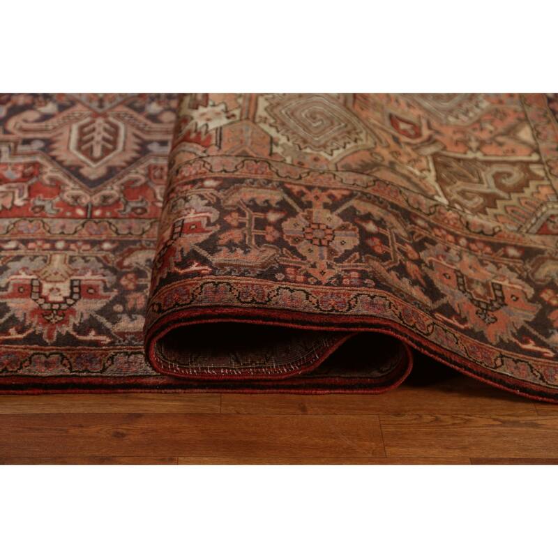 Vintage Vegetable Dye Heriz Persian Wool Area Rug Hand-knotted Carpet - 9'10" x 12'9"