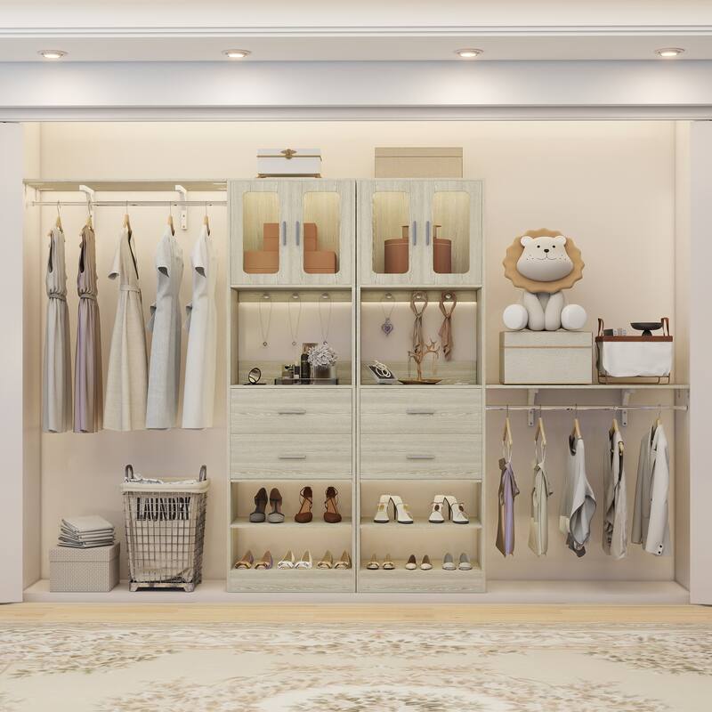 Rackcog Closet System with Doors and Drawers, Storage Organizer with DIY Shelving for Walk-in Closet