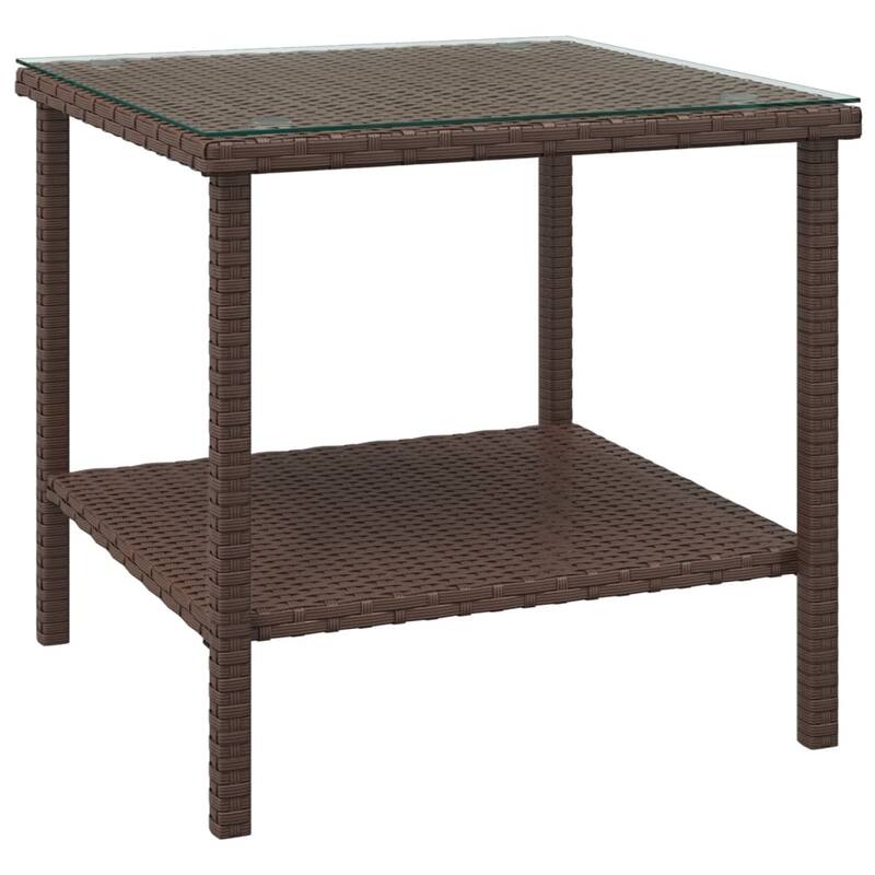 vidaXL Side Table Black/Brown 17.7"x17.7"x17.7" Poly Rattan and Tempered Glass - 17.7" x 17.7" x 17.7"