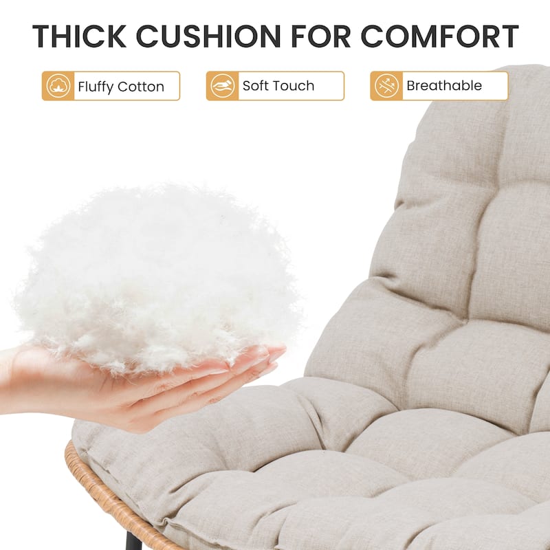 Double Papasan Chair Loveseat with Cushion, All-weather PE Rattan and Metal Frame for Indoor Outdoor