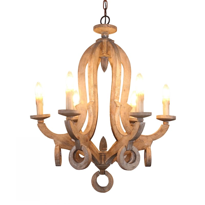Bella Depot 6Lights Rustic Wood Lantern Chandelier Retro European