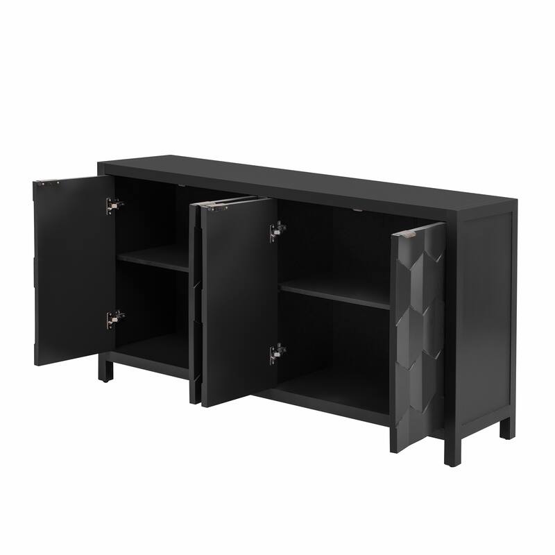 4-Door Console Sideboard with Metal Handles for Living Room or Entryway Storage Solutions