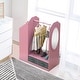 preview thumbnail 3 of 13, Costume RackOpen Hanging Armoire Closet with Mirror-PINK