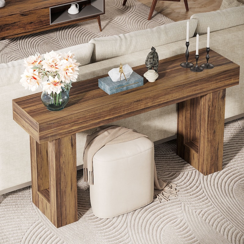 63-Inch Farmhouse Wooden Sofa Console Entryway Table for Living Room