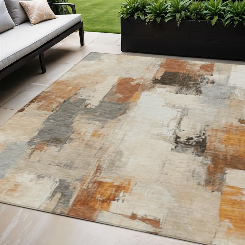 HomeRoots Abstract Transitional Rectangle Outdoor Rug - 5' X 8'