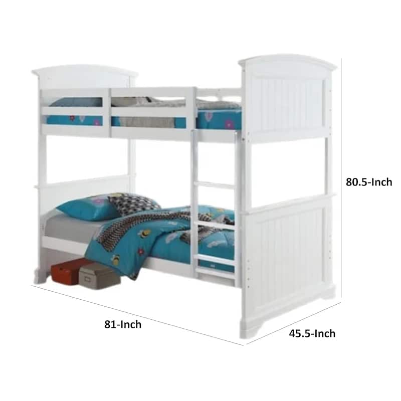 Rexo Twin over Twin Bunk Bed with Ladder, Plank Style Headboard, White