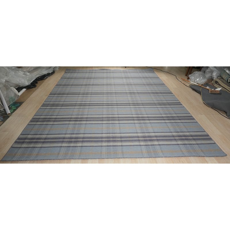Home Decor EORC Handmade Wool Plaid Rug Stylish Blue Area Rug for Living Room, Bedroom, Office, & Home Décor Durable & Trendy