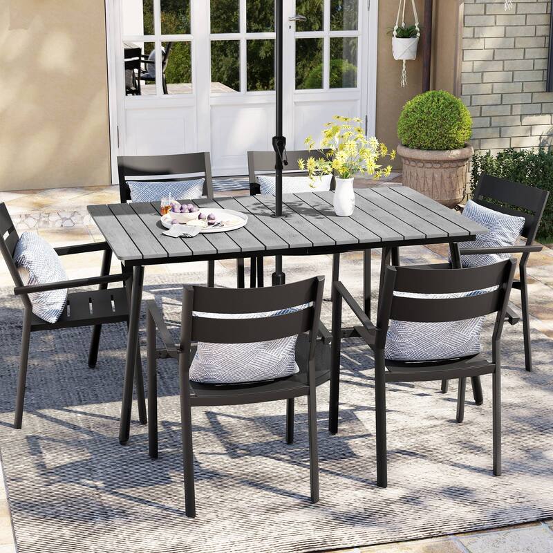 Outdoor 7-piece Patio Dining Set with Stackable Dining Chairs