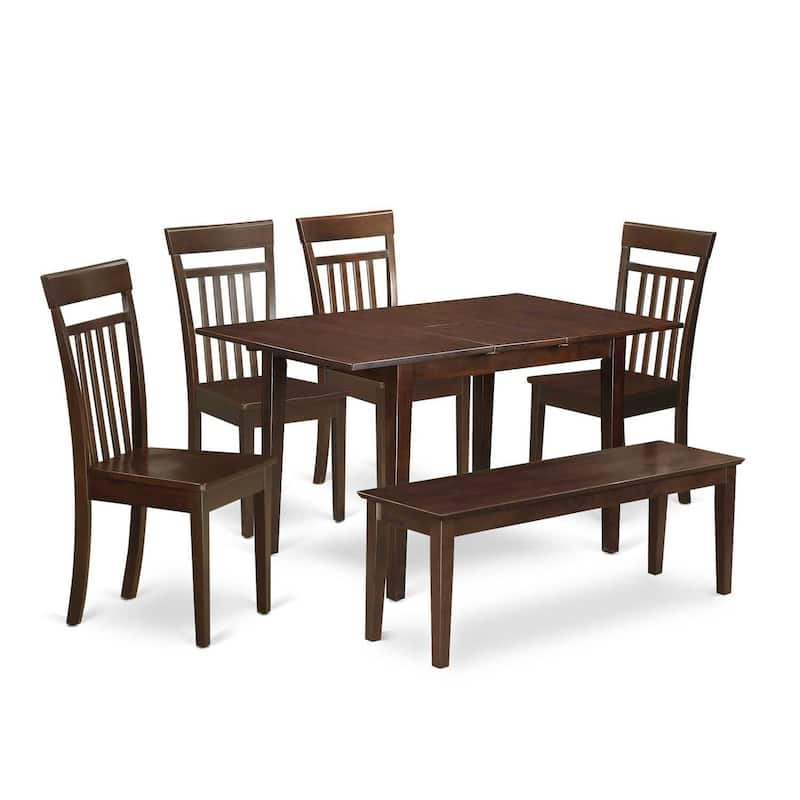 Small Space Dinette Set - 7 Piece Rectangular Table & 6 Chairs - Solid Wood Dining Set