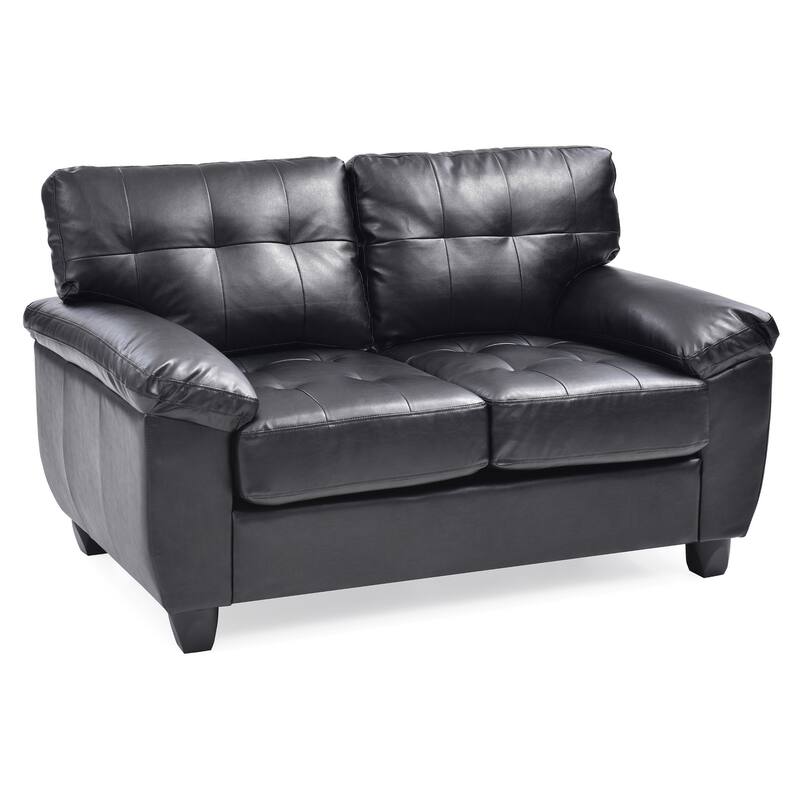 Flared Arm Faux Leather Tufted Straight Sofa - 57" - Black